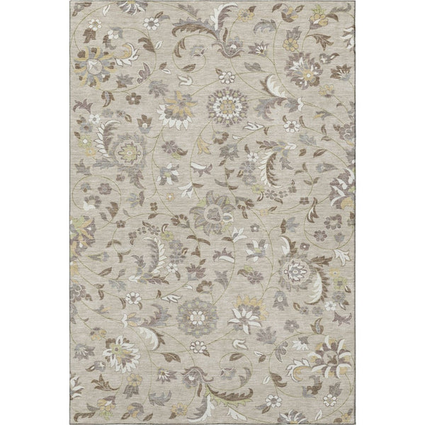 HomeRoots 8' X 10' Floral Beige Gray Ivory Washable Area Rug - UV Protected, Stain Resistant, Easy Care Design 678956