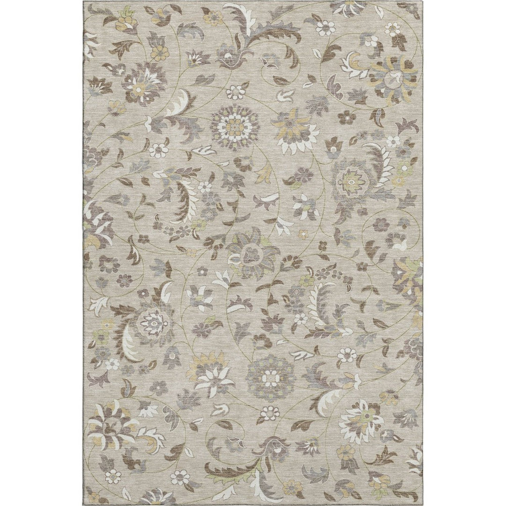 HomeRoots 9' X 12' Beige Gray Ivory Floral Area Rug - Washable, UV Protected, Stain-Resistant For Family Spaces 678957