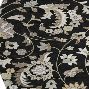 HomeRoots 8' Round Floral Washable Rug in Black, Ivory & Beige – Durable, UV Protected, Ideal for High-Traffic Spaces 678961
