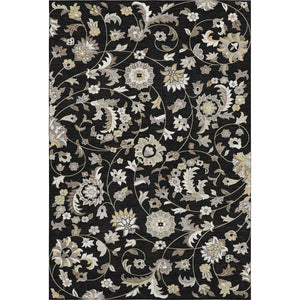 HomeRoots 9' X 12' Black Ivory Beige Floral Washable Area Rug - UV Protected, Durable & Easy Care Solution! 678963