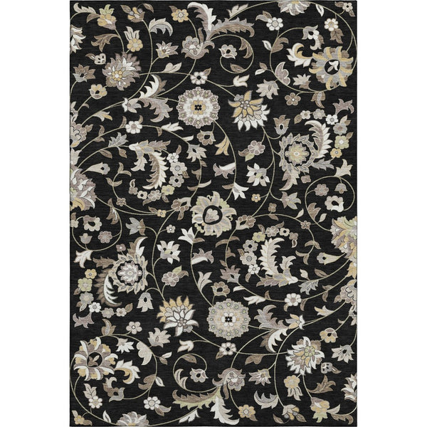 HomeRoots 9' X 12' Black Ivory Beige Floral Washable Area Rug - UV Protected, Durable & Easy Care Solution! 678963