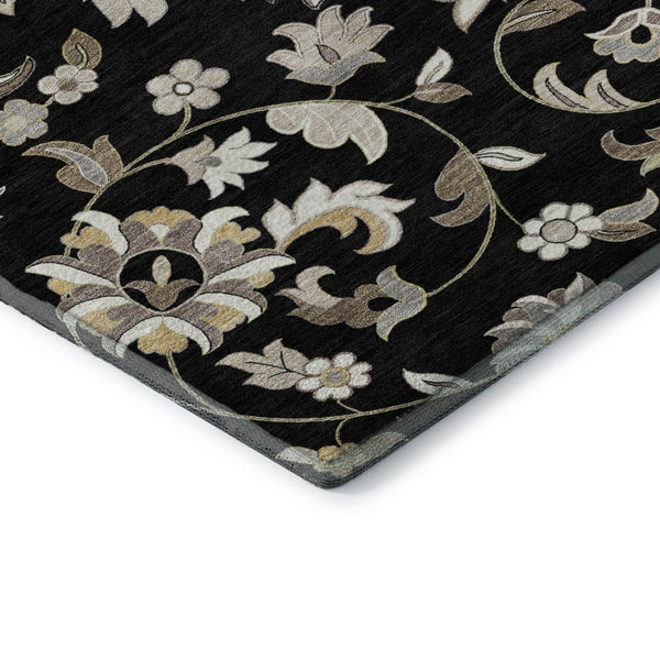 HomeRoots 9' X 12' Black Ivory Beige Floral Washable Area Rug - UV Protected, Durable & Easy Care Solution! 678963