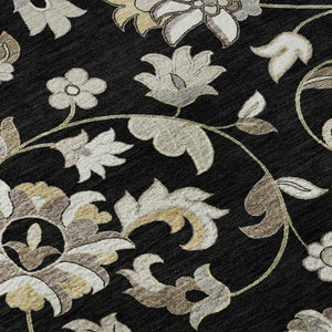 HomeRoots 9' X 12' Black Ivory Beige Floral Washable Area Rug - UV Protected, Durable & Easy Care Solution! 678963