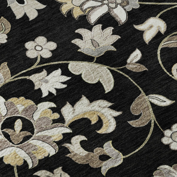 HomeRoots 9' X 12' Black Ivory Beige Floral Washable Area Rug - UV Protected, Durable & Easy Care Solution! 678963
