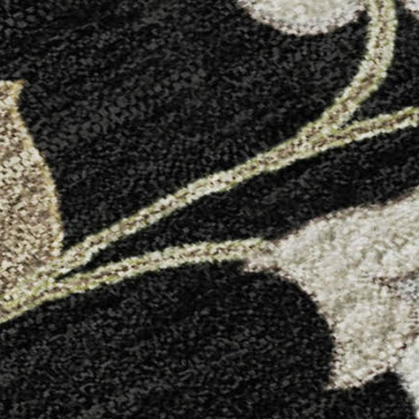 HomeRoots 9' X 12' Black Ivory Beige Floral Washable Area Rug - UV Protected, Durable & Easy Care Solution! 678963