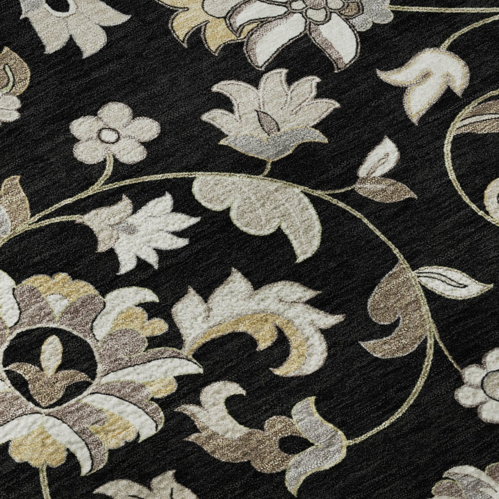 HomeRoots 10' X 14' Elegant Black Ivory Beige Floral Washable Area Rug with UV Protection for Busy Homes 678964