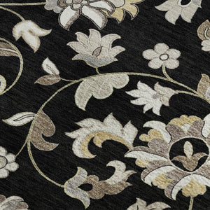 HomeRoots 10' X 14' Elegant Black Ivory Beige Floral Washable Area Rug with UV Protection for Busy Homes 678964