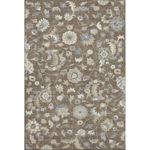 HomeRoots 5' X 8' Stylish Chocolate, Blue & Beige Floral Area Rug - Washable, UV Protected, Stain Resistant! 678966
