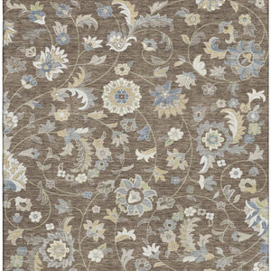 HomeRoots 9' X 12' Washable Floral Area Rug in Chocolate, Blue & Beige – Durable, UV-Protected, Pet-Friendly Design 678969