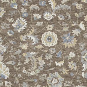 HomeRoots 10' X 14' Floral Area Rug in Chocolate, Blue & Beige - Washable, UV-Protected, Easy-Care Charm 678970