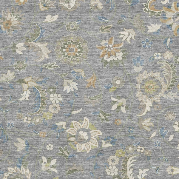 HomeRoots 5' X 8' Stylish Gray, Copper & Blue Floral Area Rug - Washable, UV-Protected for High-Traffic Spaces 678972