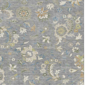 HomeRoots 8' X 10' Washable Gray Copper & Blue Floral Area Rug - Stain & UV Resistant for High-Traffic Spaces 678974