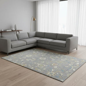 HomeRoots 9' X 12' Gray Copper & Blue Floral Area Rug - Washable, Durable, UV-Protected for Busy Homes 678975