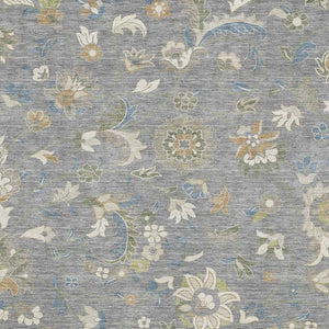 HomeRoots 9' X 12' Gray Copper & Blue Floral Area Rug - Washable, Durable, UV-Protected for Busy Homes 678975