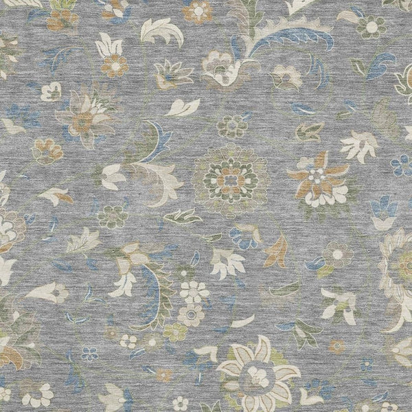 HomeRoots 9' X 12' Gray Copper & Blue Floral Area Rug - Washable, Durable, UV-Protected for Busy Homes 678975