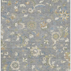 HomeRoots 9' X 12' Gray Copper & Blue Floral Area Rug - Washable, Durable, UV-Protected for Busy Homes 678975