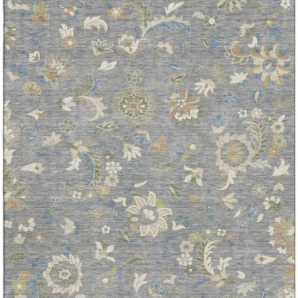 HomeRoots 9' X 12' Gray Copper & Blue Floral Area Rug - Washable, Durable, UV-Protected for Busy Homes 678975