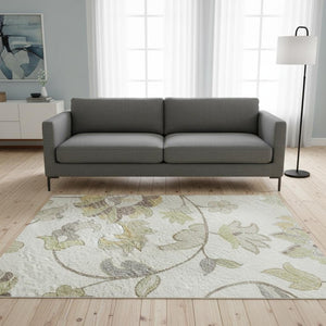 HomeRoots 5' X 8' Washable Ivory Floral Area Rug with Copper Gray Design, UV Protection & Stain Resistance 678978