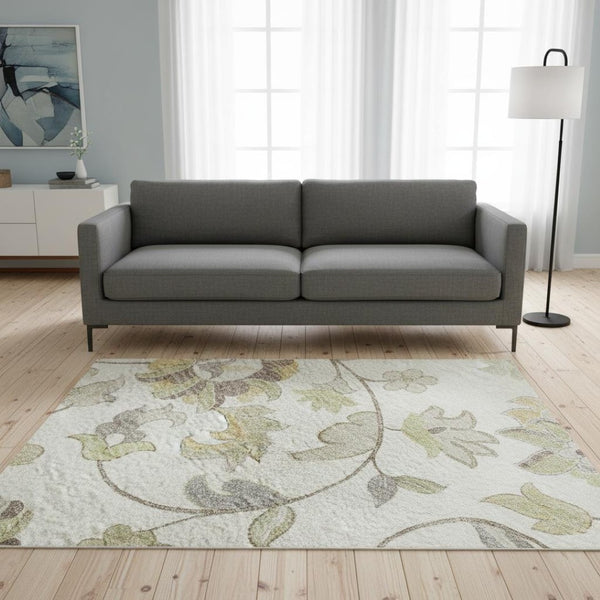 HomeRoots 5' X 8' Washable Ivory Floral Area Rug with Copper Gray Design, UV Protection & Stain Resistance 678978