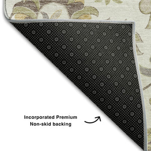 HomeRoots 5' X 8' Washable Ivory Floral Area Rug with Copper Gray Design, UV Protection & Stain Resistance 678978