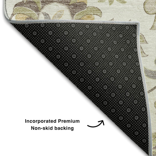 HomeRoots 5' X 8' Washable Ivory Floral Area Rug with Copper Gray Design, UV Protection & Stain Resistance 678978