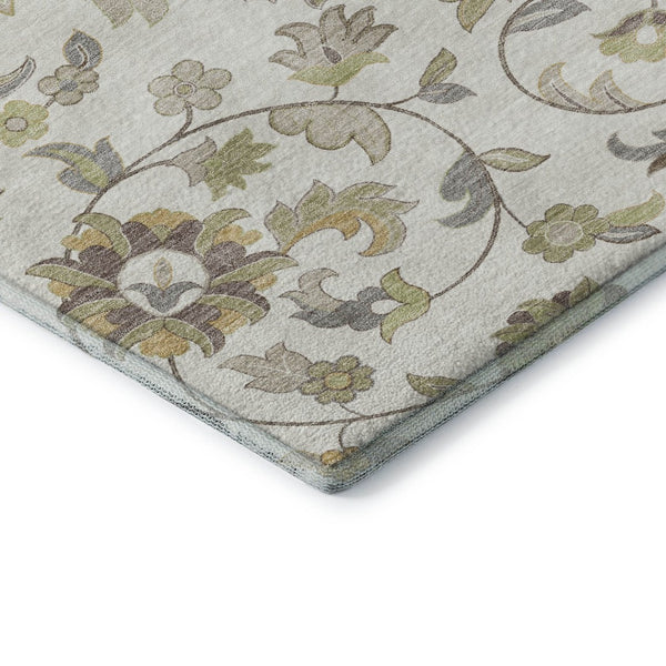 HomeRoots 5' X 8' Washable Ivory Floral Area Rug with Copper Gray Design, UV Protection & Stain Resistance 678978