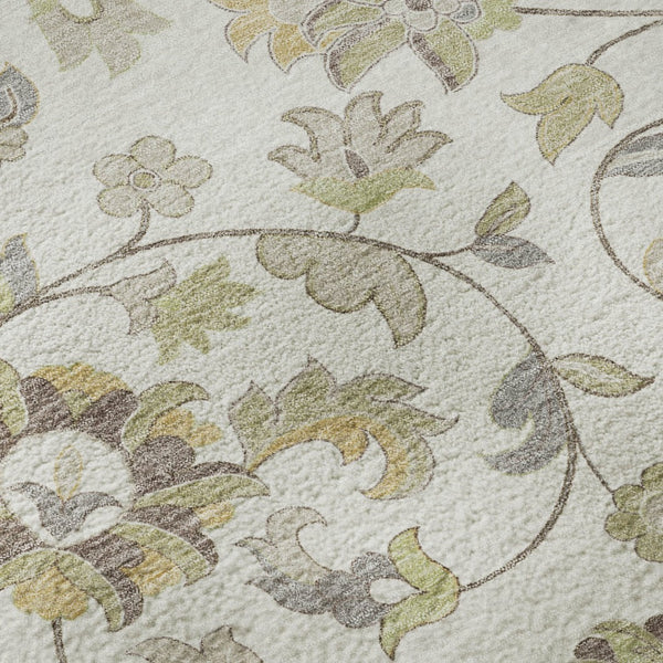 HomeRoots 5' X 8' Washable Ivory Floral Area Rug with Copper Gray Design, UV Protection & Stain Resistance 678978