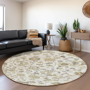 HomeRoots 8' Ivory Copper and Gray Floral Washable Round Rug - Durable, UV-Protected Elegance for Any Space! 678979