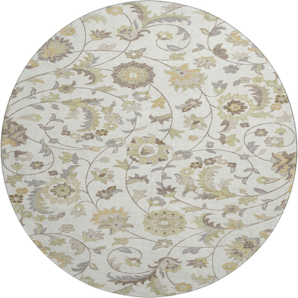 HomeRoots 8' Ivory Copper and Gray Floral Washable Round Rug - Durable, UV-Protected Elegance for Any Space! 678979