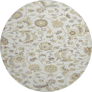 HomeRoots 8' Ivory Copper and Gray Floral Washable Round Rug - Durable, UV-Protected Elegance for Any Space! 678979