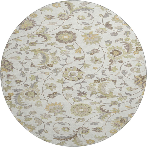 HomeRoots 8' Ivory Copper and Gray Floral Washable Round Rug - Durable, UV-Protected Elegance for Any Space! 678979