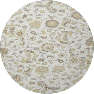 HomeRoots 8' Ivory Copper and Gray Floral Washable Round Rug - Durable, UV-Protected Elegance for Any Space! 678979