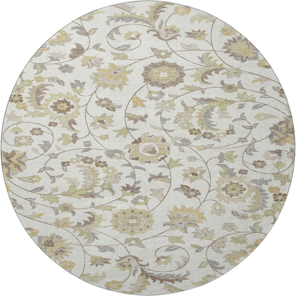 HomeRoots 8' Ivory Copper and Gray Floral Washable Round Rug - Durable, UV-Protected Elegance for Any Space! 678979