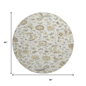 HomeRoots 8' Ivory Copper and Gray Floral Washable Round Rug - Durable, UV-Protected Elegance for Any Space! 678979