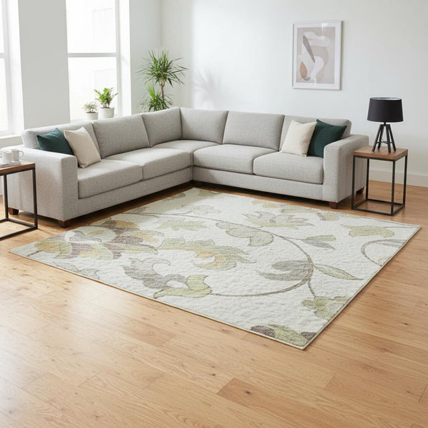 HomeRoots 8' X 10' Floral Washable Area Rug in Ivory, Copper & Gray - Durable, UV-Protected & Easy Care! 678980