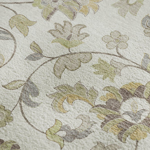 HomeRoots 8' X 10' Floral Washable Area Rug in Ivory, Copper & Gray - Durable, UV-Protected & Easy Care! 678980