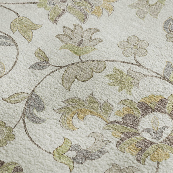 HomeRoots 8' X 10' Floral Washable Area Rug in Ivory, Copper & Gray - Durable, UV-Protected & Easy Care! 678980