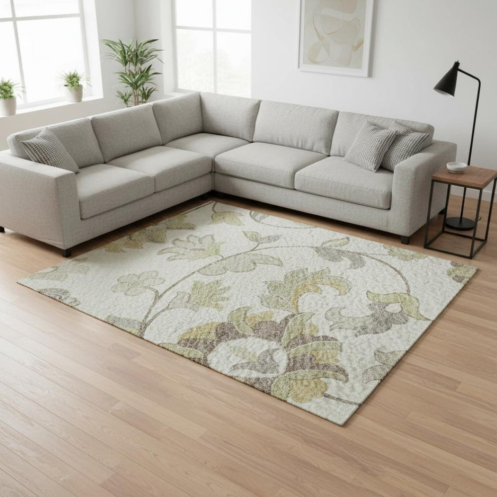 HomeRoots 9' X 12' Ivory Copper Gray Floral Area Rug - Stylish, Washable, UV Protected & Perfect for Busy Homes 678981