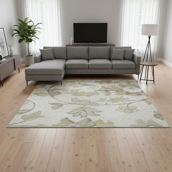 HomeRoots 10' X 14' Elegant Floral Washable Area Rug in Ivory, Copper & Gray - Stain Resistant & UV Protected! 678982