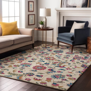 HomeRoots 8' X 10' Floral Pink and Blue Washable Area Rug – Durable, UV-Protected, Stain-Resistant Beauty! 678986
