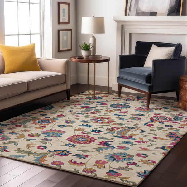 HomeRoots 8' X 10' Floral Pink and Blue Washable Area Rug – Durable, UV-Protected, Stain-Resistant Beauty! 678986