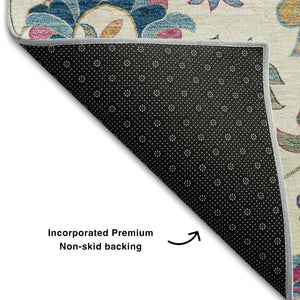 HomeRoots 8' X 10' Floral Pink and Blue Washable Area Rug – Durable, UV-Protected, Stain-Resistant Beauty! 678986