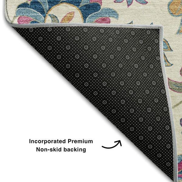 HomeRoots 8' X 10' Floral Pink and Blue Washable Area Rug – Durable, UV-Protected, Stain-Resistant Beauty! 678986