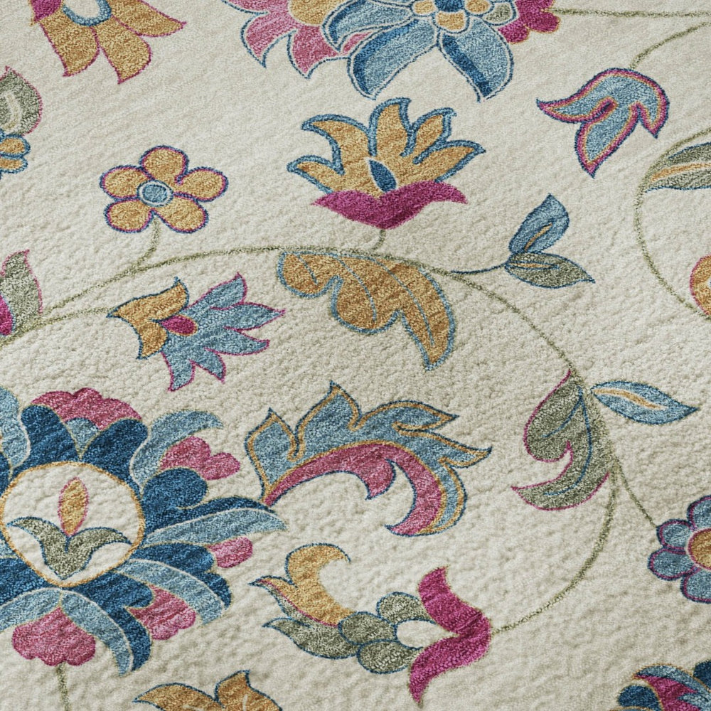 HomeRoots 8' X 10' Floral Pink and Blue Washable Area Rug – Durable, UV-Protected, Stain-Resistant Beauty! 678986