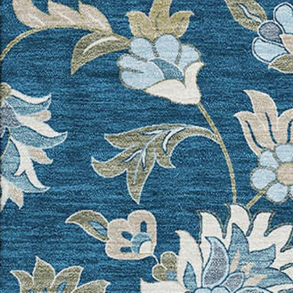 HomeRoots 5' X 8' Navy Blue Ivory Floral Area Rug - Washable, Durable, UV-Protected, Perfect for Homes 678990