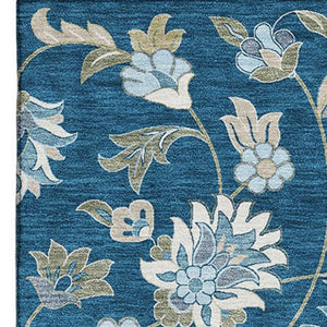 HomeRoots 8' X 10' Navy Blue Floral Washable Area Rug - Elegant, Stain Resistant & UV Protected for High-Traffic Spaces 678992