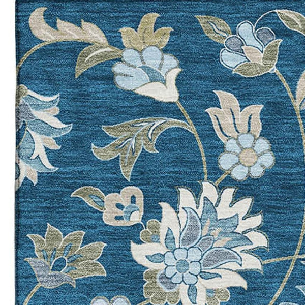 HomeRoots 8' X 10' Navy Blue Floral Washable Area Rug - Elegant, Stain Resistant & UV Protected for High-Traffic Spaces 678992