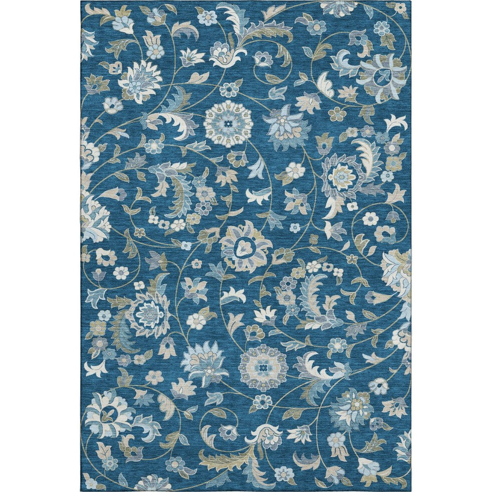 HomeRoots 9' Navy Blue Floral Area Rug - Washable, UV Protected & Stain Resistant for Family-Friendly Spaces 678993