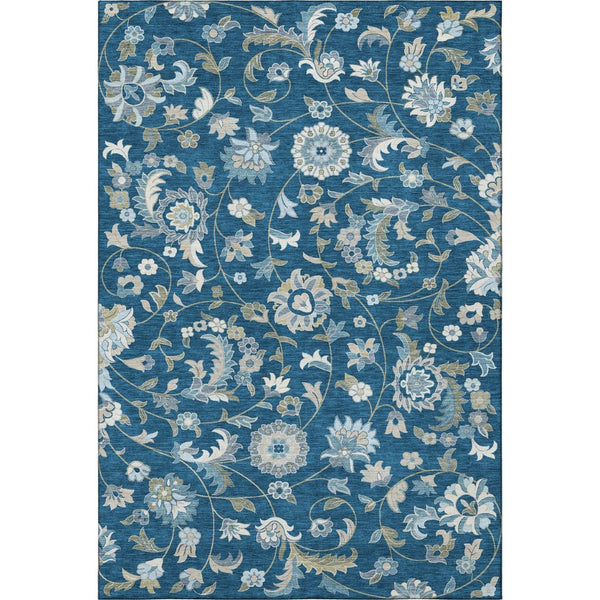 HomeRoots 9' Navy Blue Floral Area Rug - Washable, UV Protected & Stain Resistant for Family-Friendly Spaces 678993