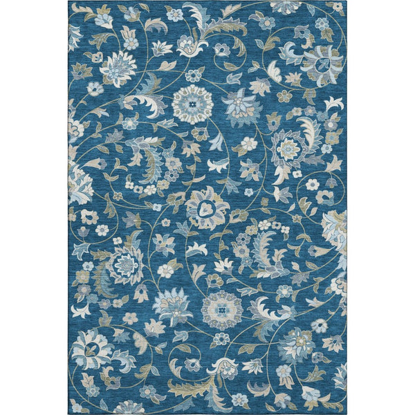 HomeRoots 10' Navy Blue Floral Washable Area Rug - Elegant UV-Protected Design for Living & Dining Spaces 678994